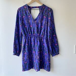 amanda uprichard 100% silk purple pink  neon long sleeve cut out back mini dress